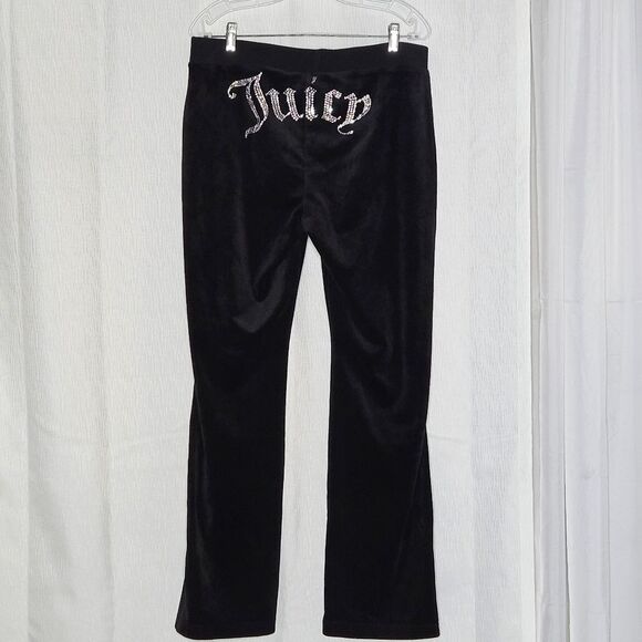 Juicy Couture Black Velour Bright Rhinestone Juicy Pull On Elastic Waist Pants - Picture 2 of 11